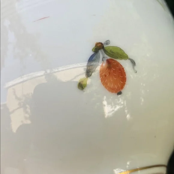 Herend Handpainted fruit and flora large tea cup and saucer plate. Antique Dining